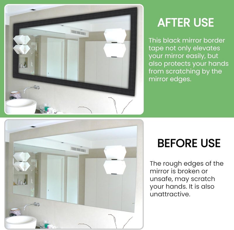 SICCOMA 10M Black Mirror Border Wood Grain Wallpaper Bathroom Mirror Border Tape Removable PVC Peel and Stick Bathroom Mirror Frame Trim Tape (Black, 3.1 Inch x 33FT) - Image 4